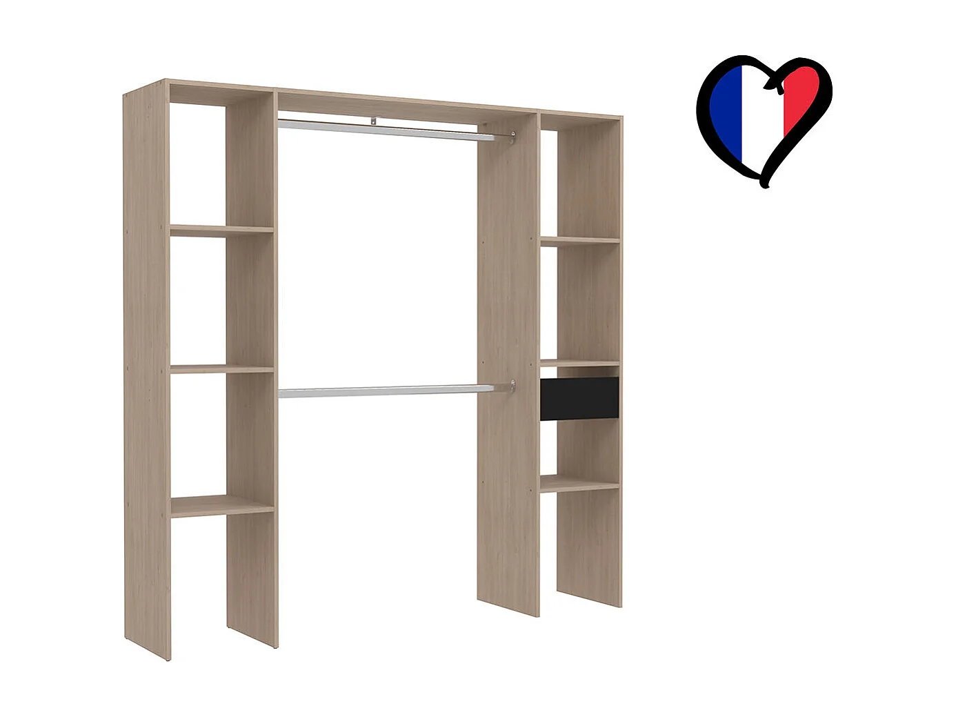 Kledingkast van Hout met 6 Planken 1 Lade 2 Kledingstangen 180x40x180 cm ELYSEE