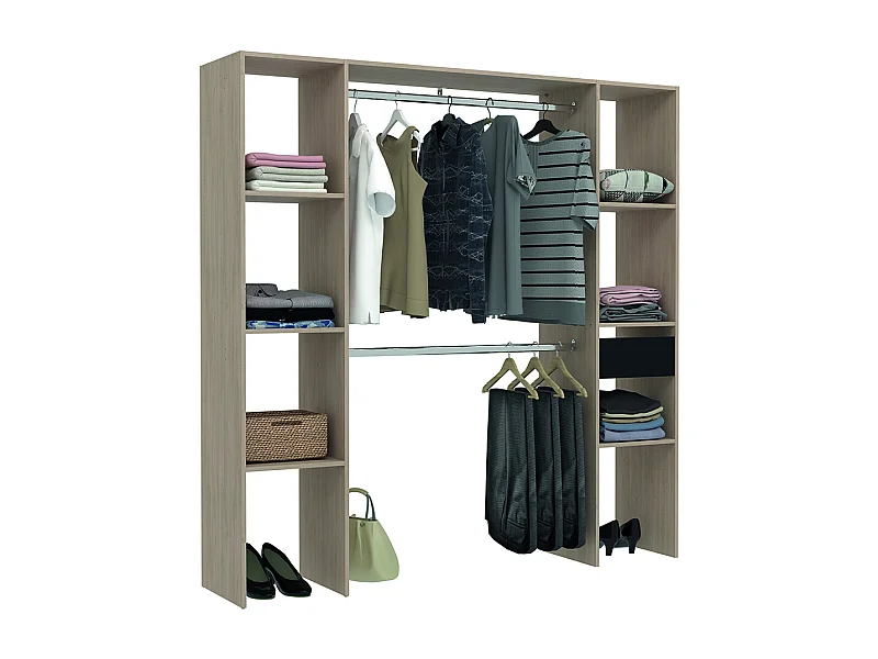 Kledingkast van Hout met 6 Planken 1 Lade 2 Kledingstangen 180x40x180 cm ELYSEE