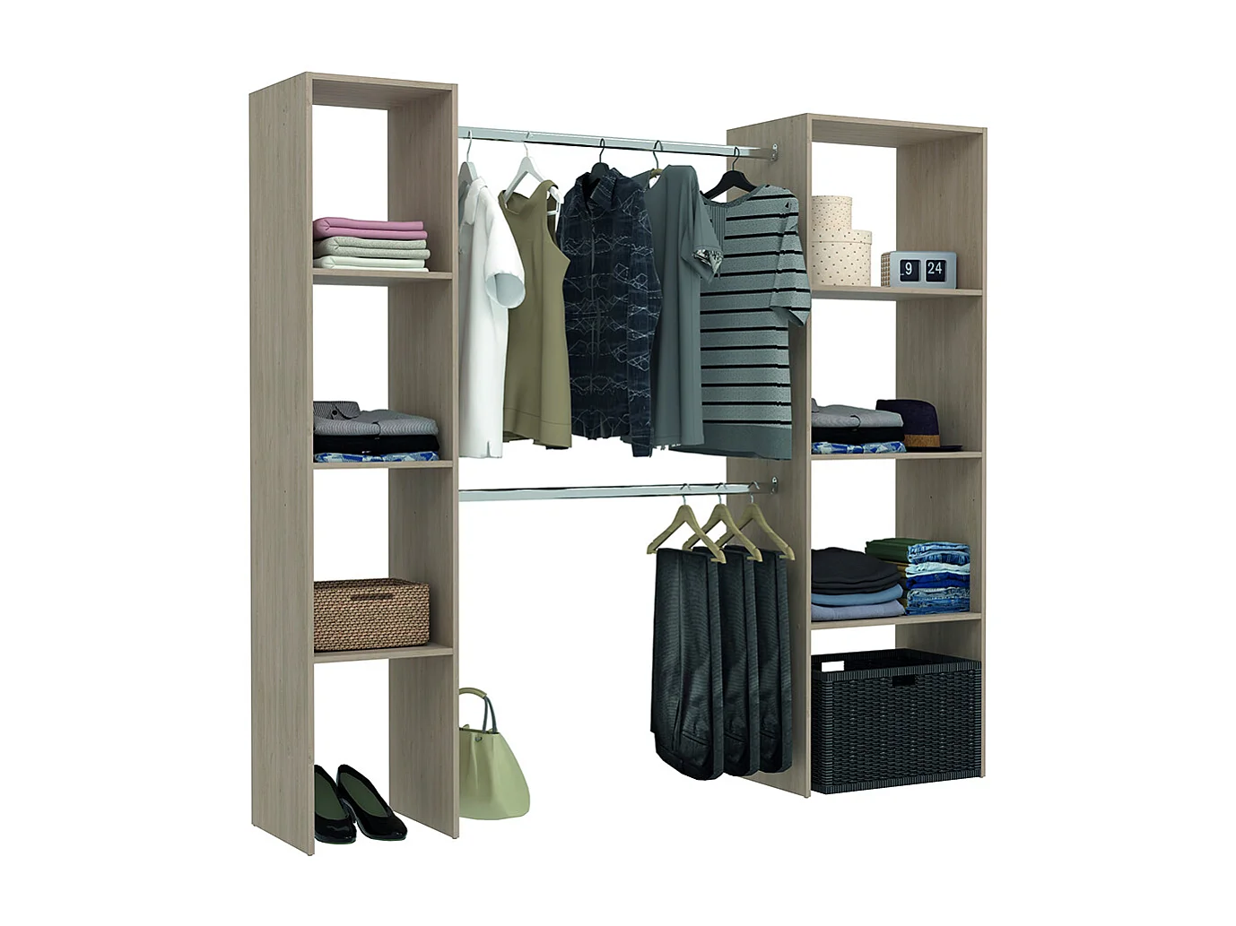 Kledingkast van Hout met 6 Planken en 2 Kledingstangen 198x40x180 cm ELYSEE