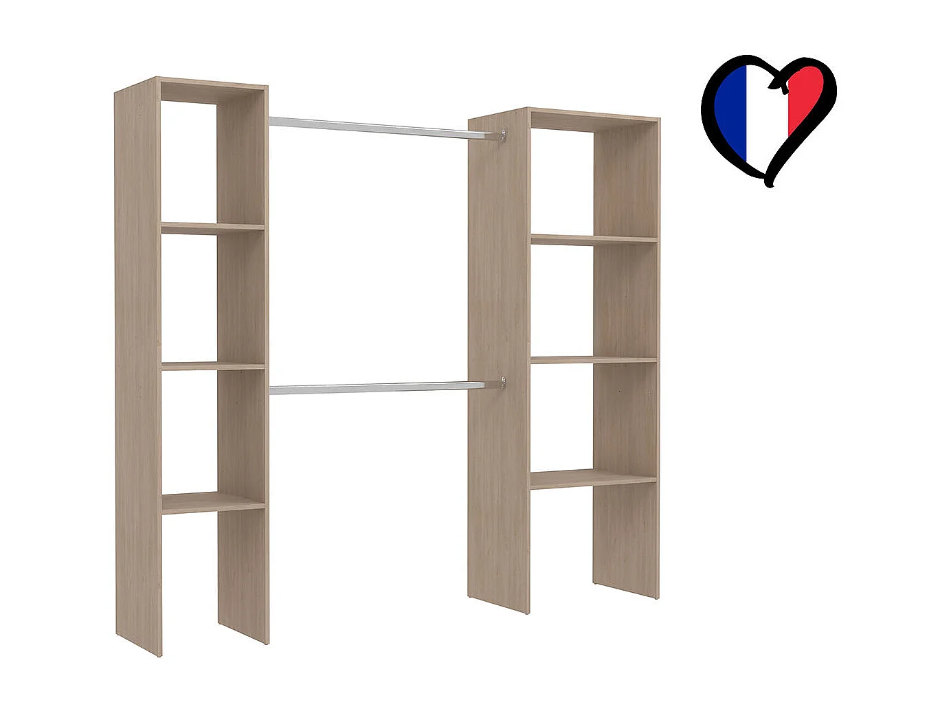 Kledingkast van Hout met 6 Planken en 2 Kledingstangen 198x40x180 cm ELYSEE