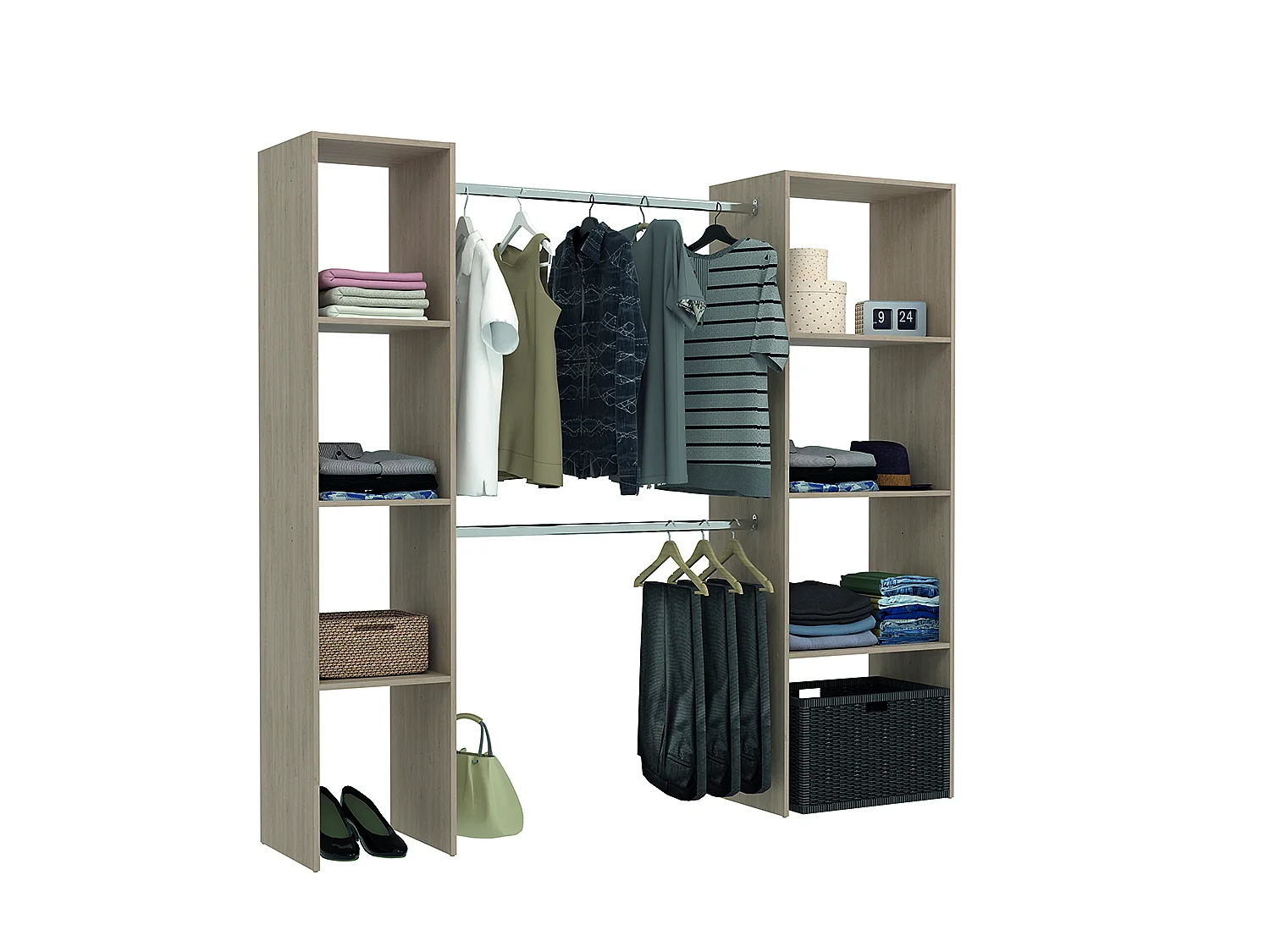 Kledingkast van Hout met 6 Planken en 2 Kledingstangen 198x40x180 cm ELYSEE
