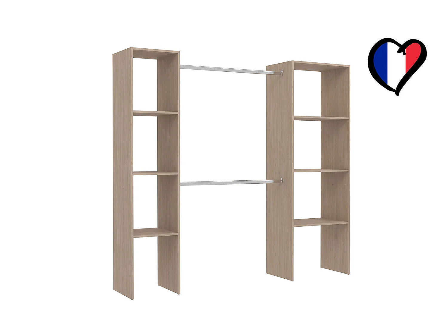 Kledingkast van Hout met 6 Planken en 2 Kledingstangen 198x40x180 cm ELYSEE