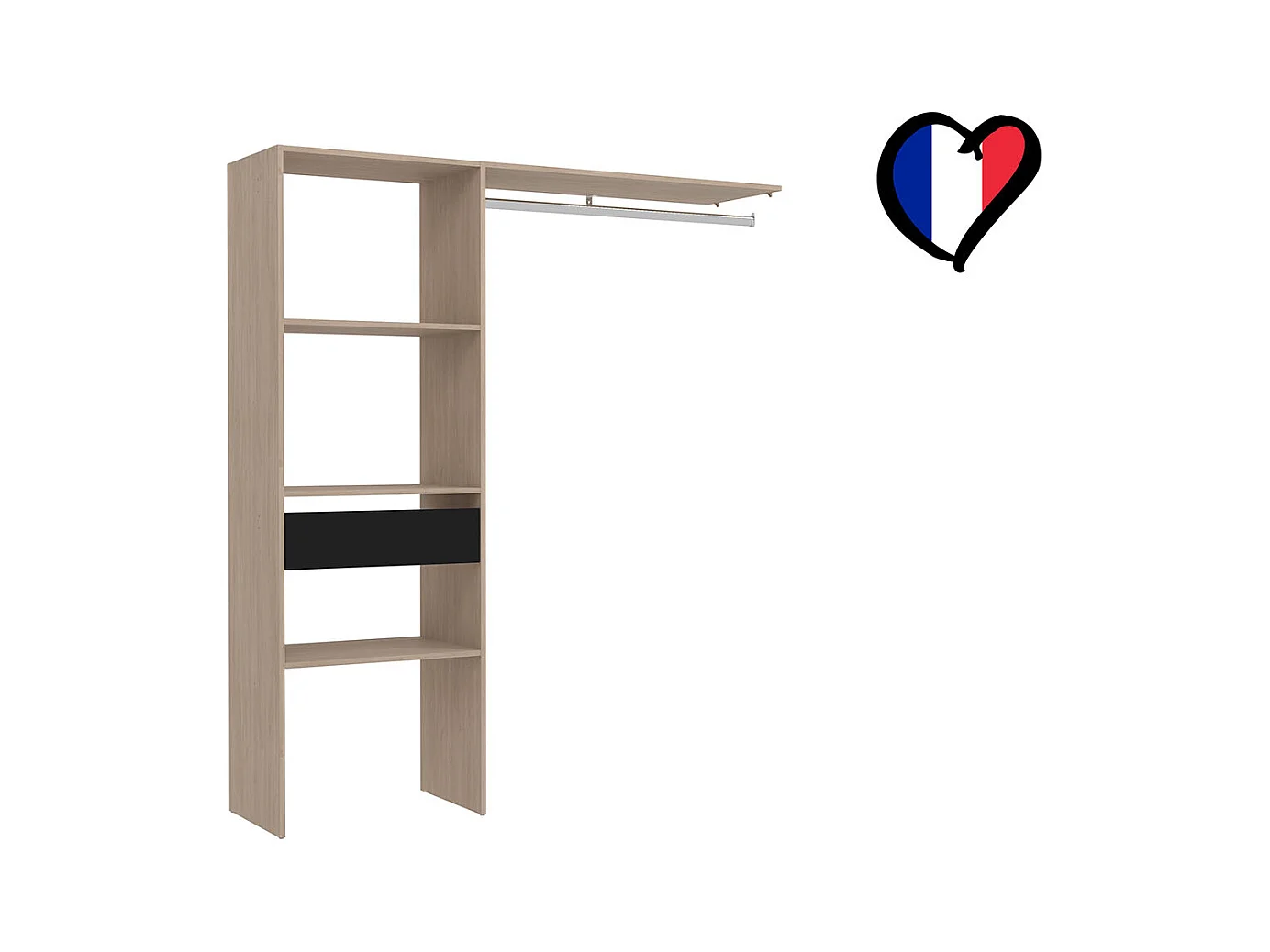 Kleiderschrank aus Holz mit 3 Fächern, 1 Schublade und Garderobe ELYSEE