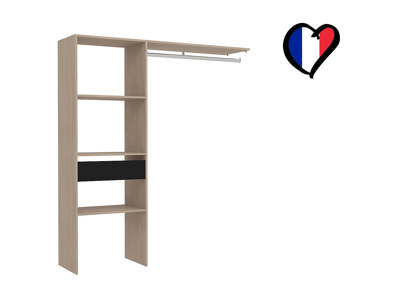 Guarda-roupa de madeira com 3 prateleiras, 1 gaveta, 1 barra de pendurar 160x40x180 cm ELYSEE