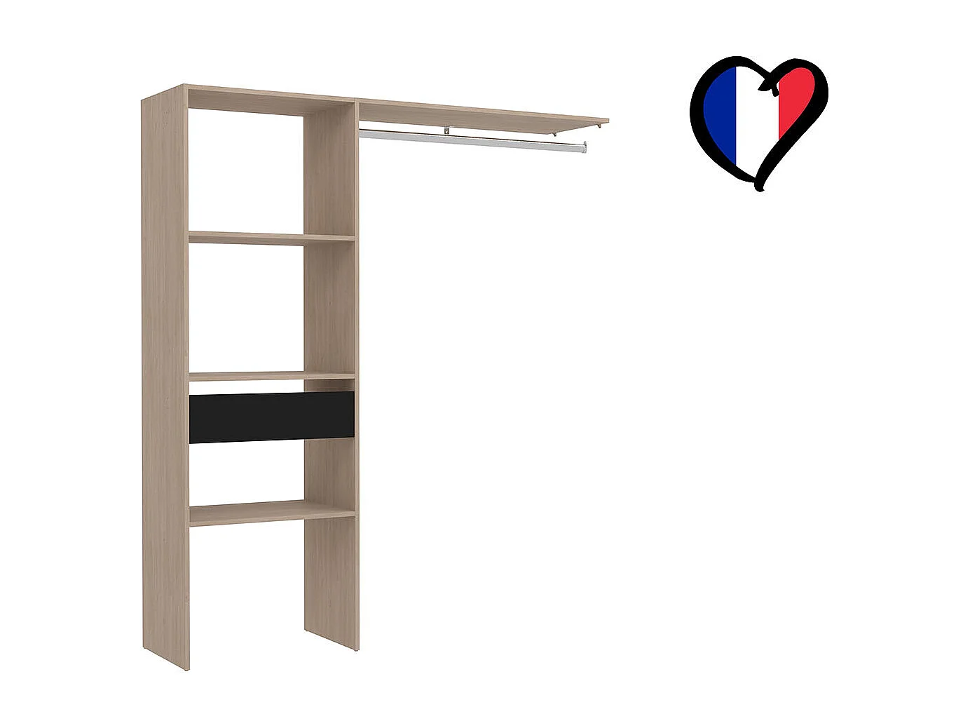 Dressing bois avec 3 étagères, 1 tiroir et une penderie : 160 x 40 x 180 cm ELYSEE