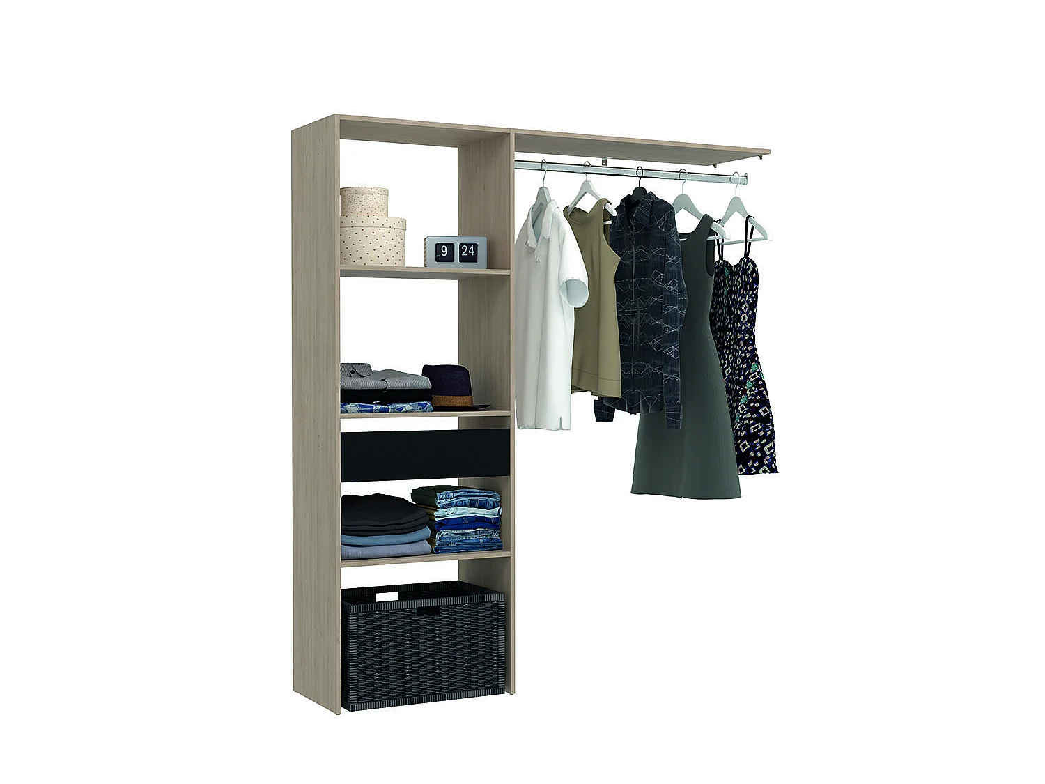 Dressing bois avec 3 étagères 1 tiroir et une penderie : 160 x 40 x 180 cm ELYSEE