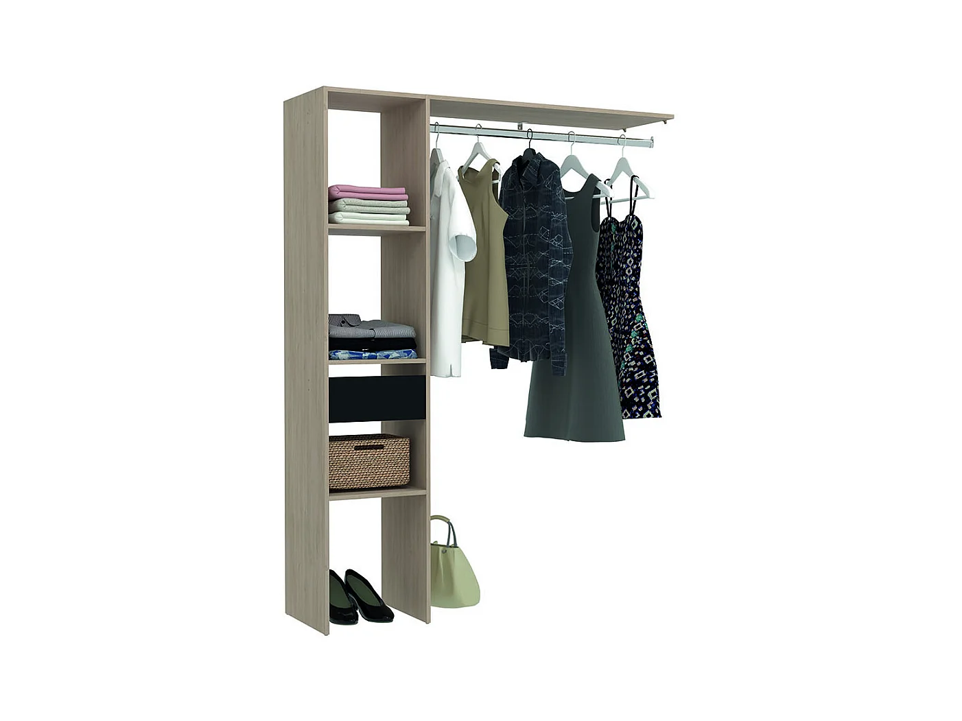 Dressing bois avec 3 étagères, 1 tiroir et une penderie : 138 x 40 x 180 cm ELYSEE