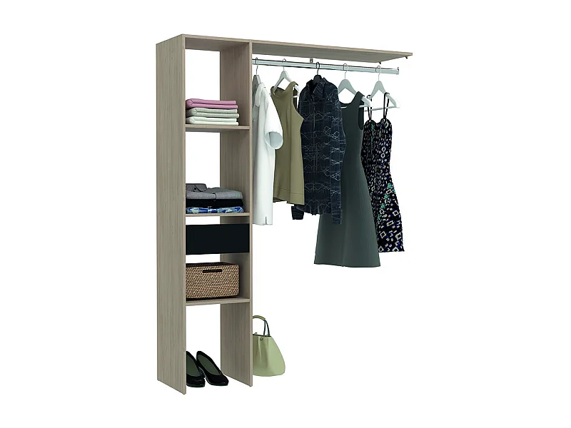 Guarda-roupa de madeira com 3 prateleiras 1 gaveta 1 cabideiro 138x40x180 cm ELYSEE