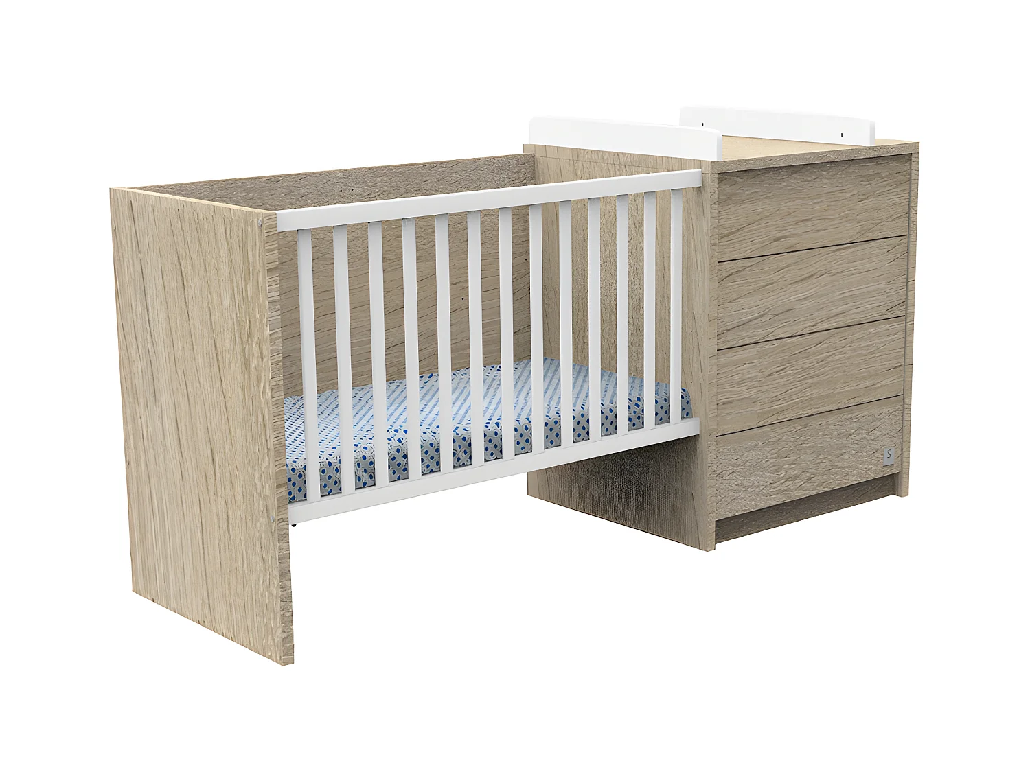 Lit combiné évolutif 60x120 en 90x190 et commode à langer Antonin Bois