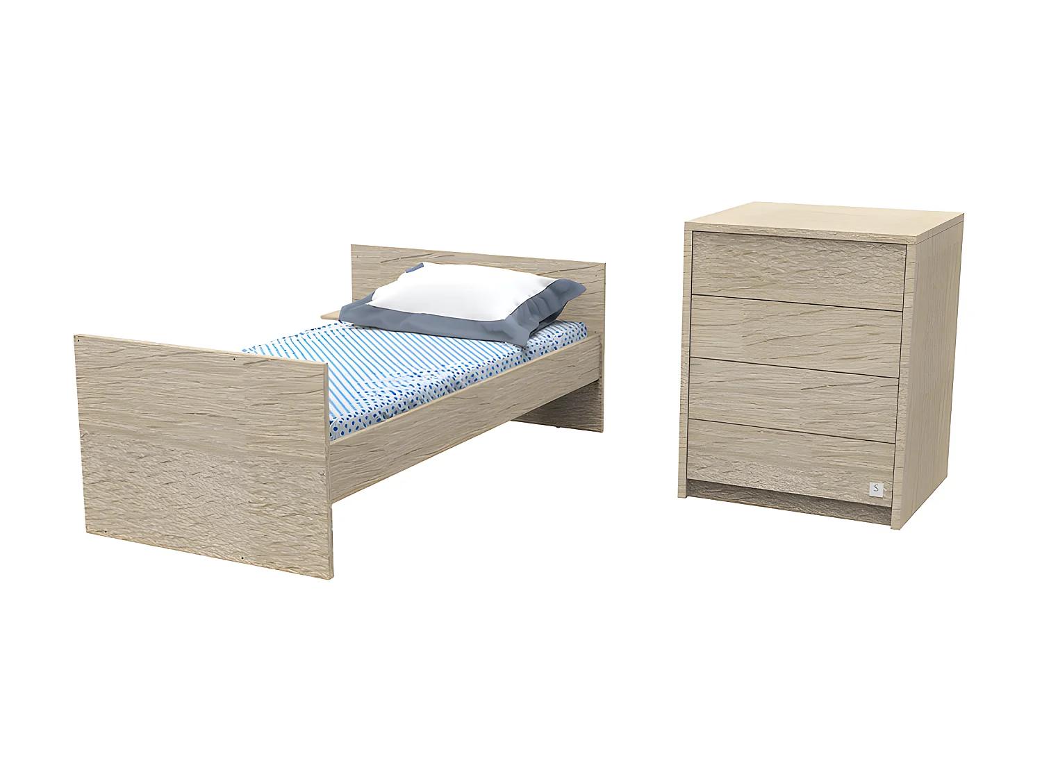 Lit combiné évolutif 60x120 en 90x190 et commode à langer Antonin Bois