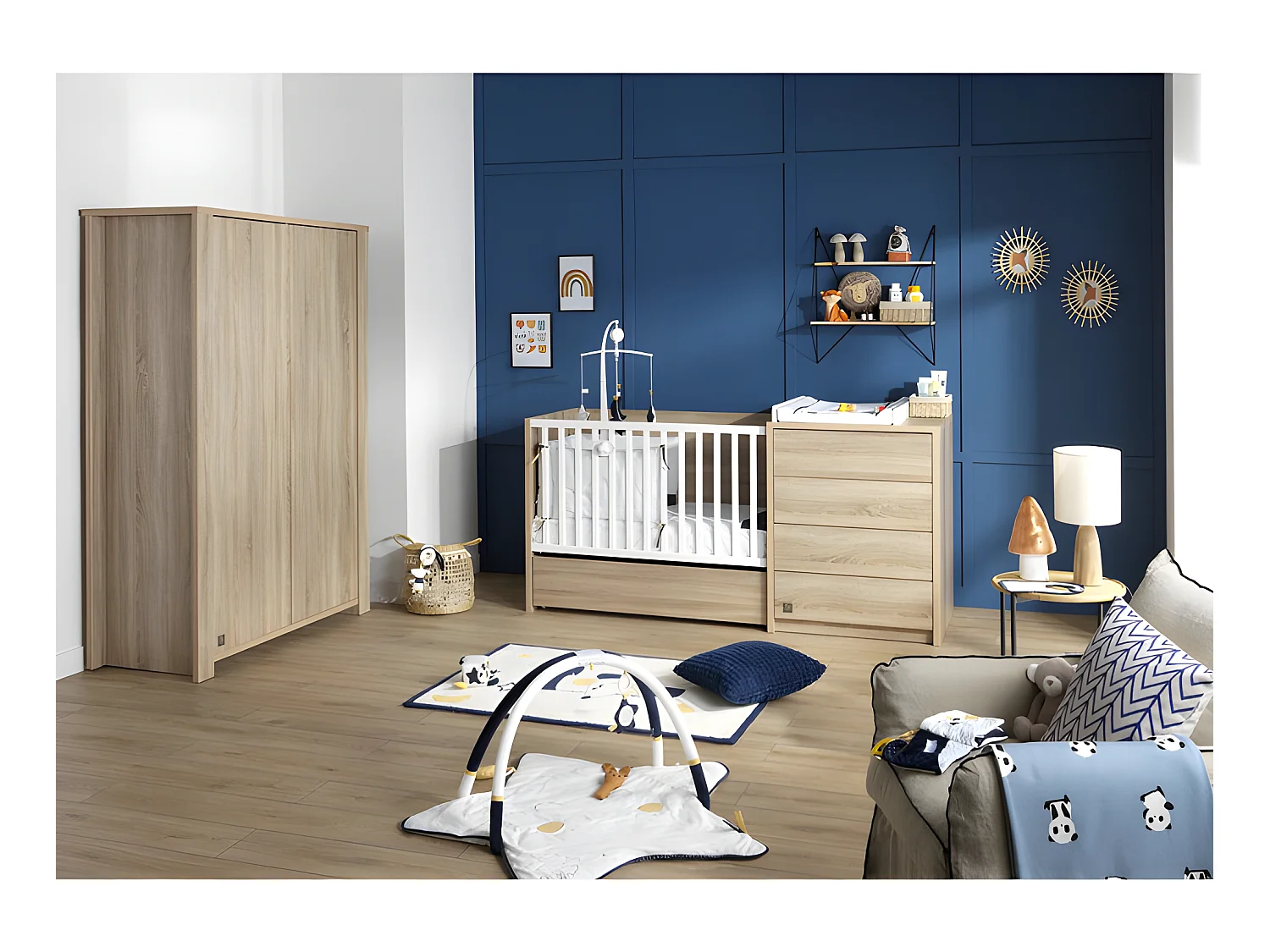 Lit combiné évolutif 60x120 en 90x190 et commode à langer Antonin Bois