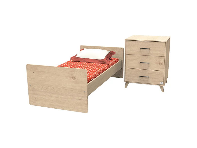 Lit combiné évolutif 60x120 en 90x190 et commode à langer Arty Bois