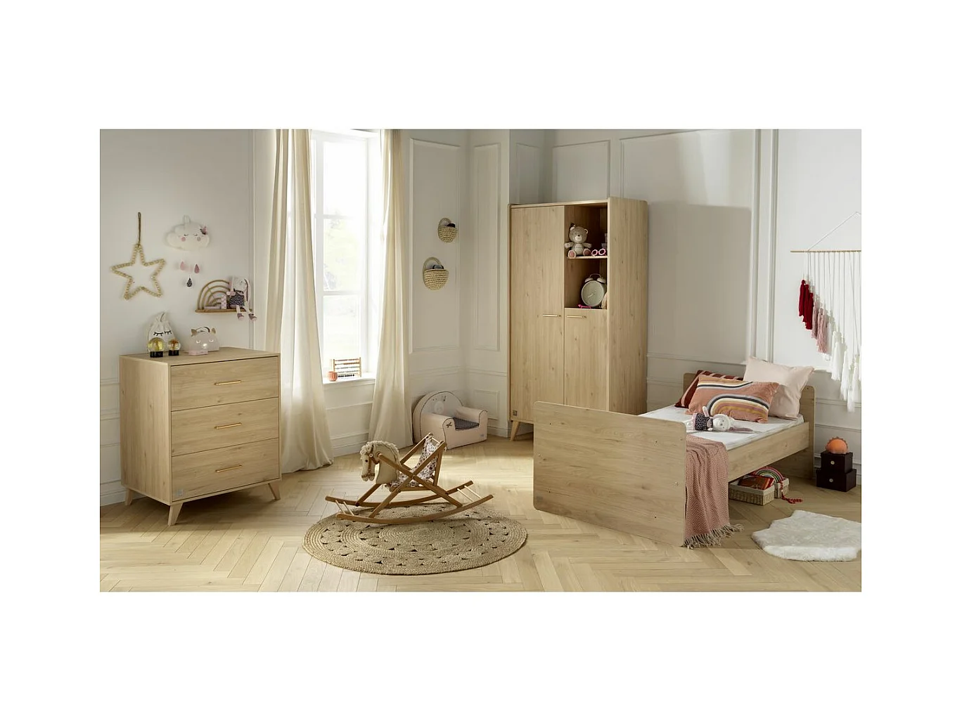 Lit combiné évolutif 60x120 en 90x190 et commode à langer Arty Bois