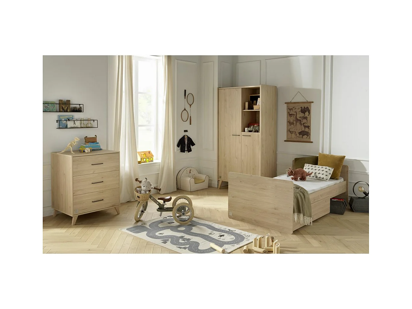 Lit combiné évolutif 60x120 en 90x190 et commode à langer Arty Bois