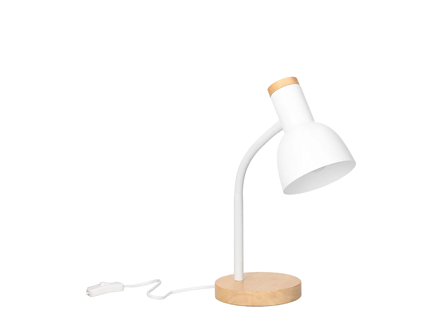 Forlight Mila - Lampe de Bureau de Style Nordique. Lampe de Table E27 en Acier Blanc et Bois Clair Naturel