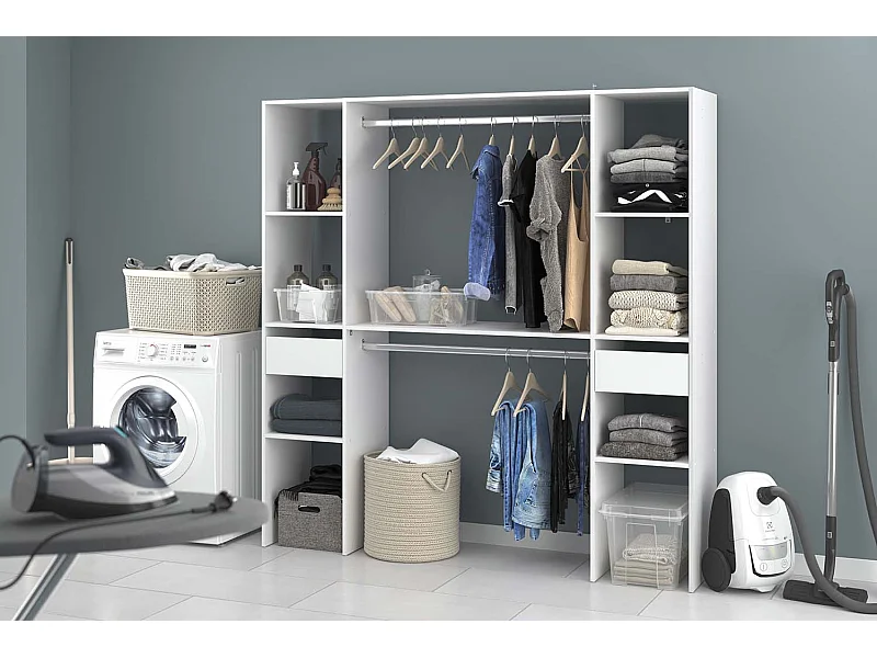 Dressing blanc 2 penderies, 6 étagères, 2 tiroirs ELYSEE