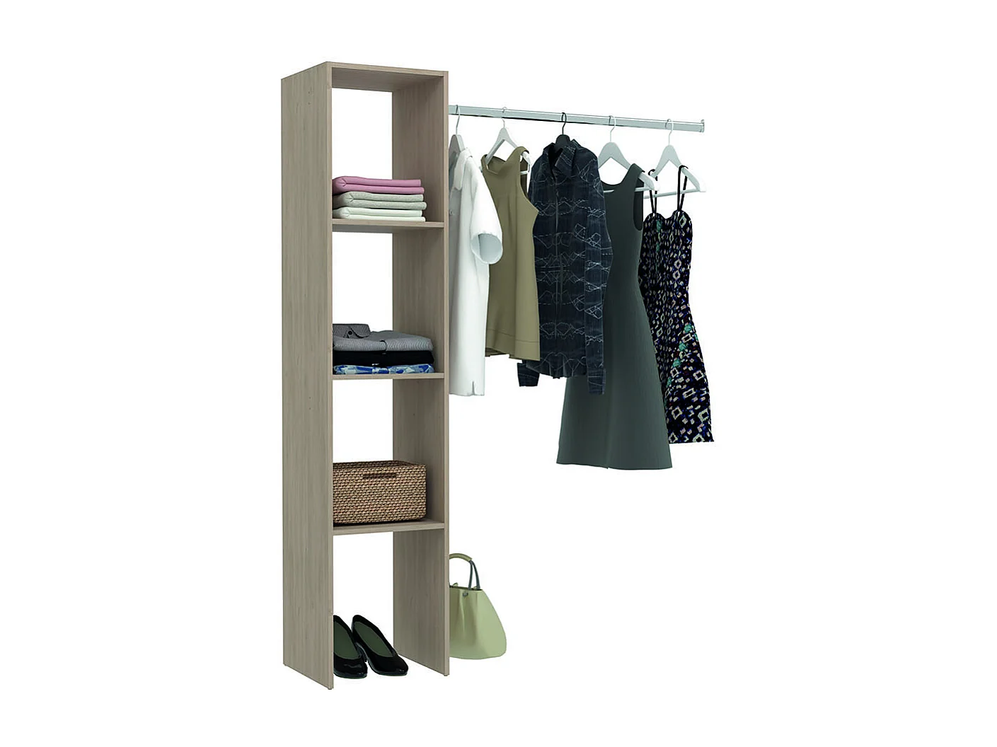 Dressing bois avec 3 étagères et penderie : 138 x 40 x 180 cm ELYSEE