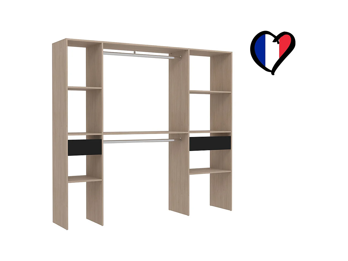 Kleiderschrank mit 2 Garderoben, 6 Regalfächer und 2 Schubladen ELYSEE