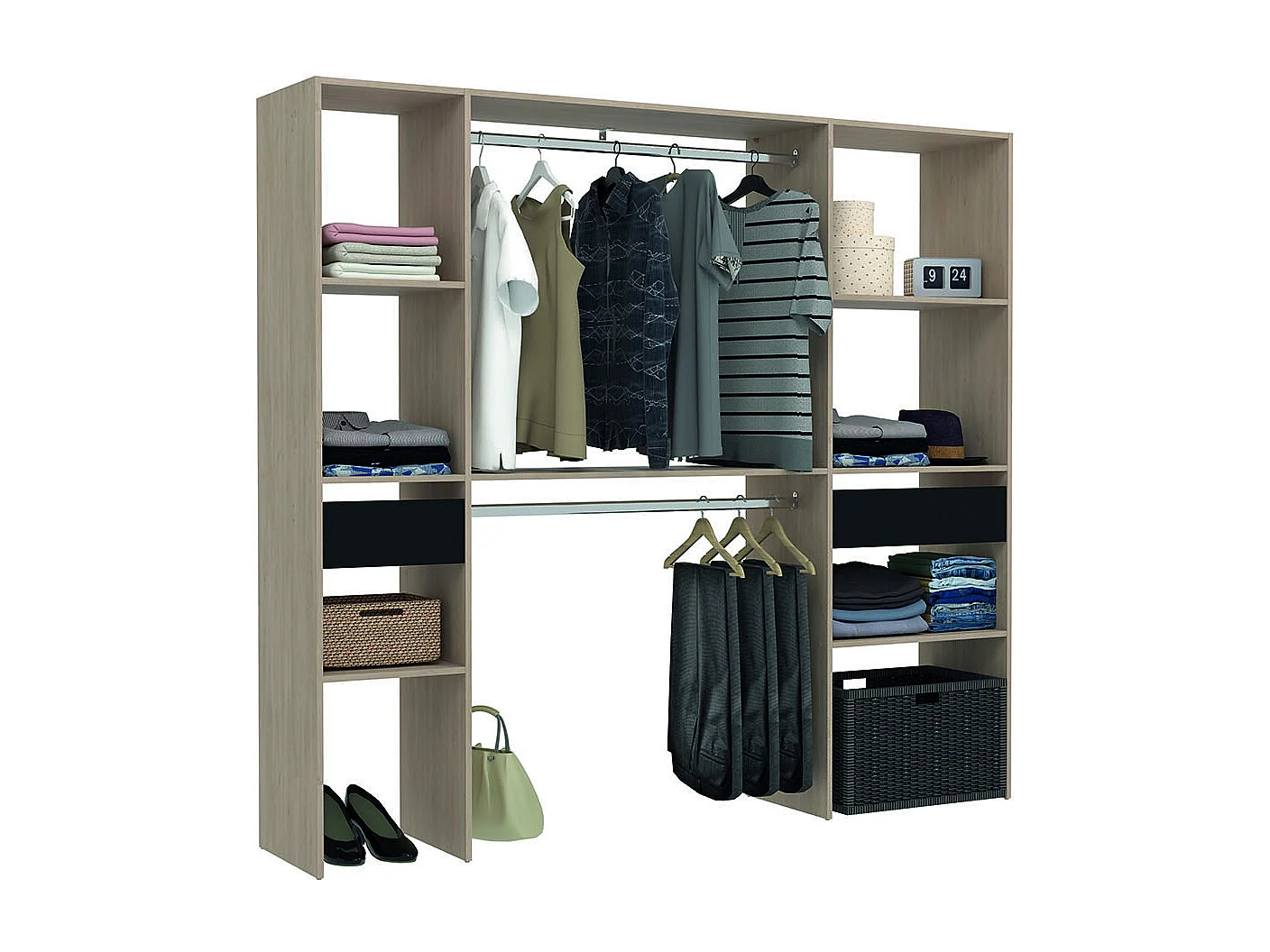 Kleiderschrank mit 2 Garderoben, 6 Regalfächer und 2 Schubladen ELYSEE