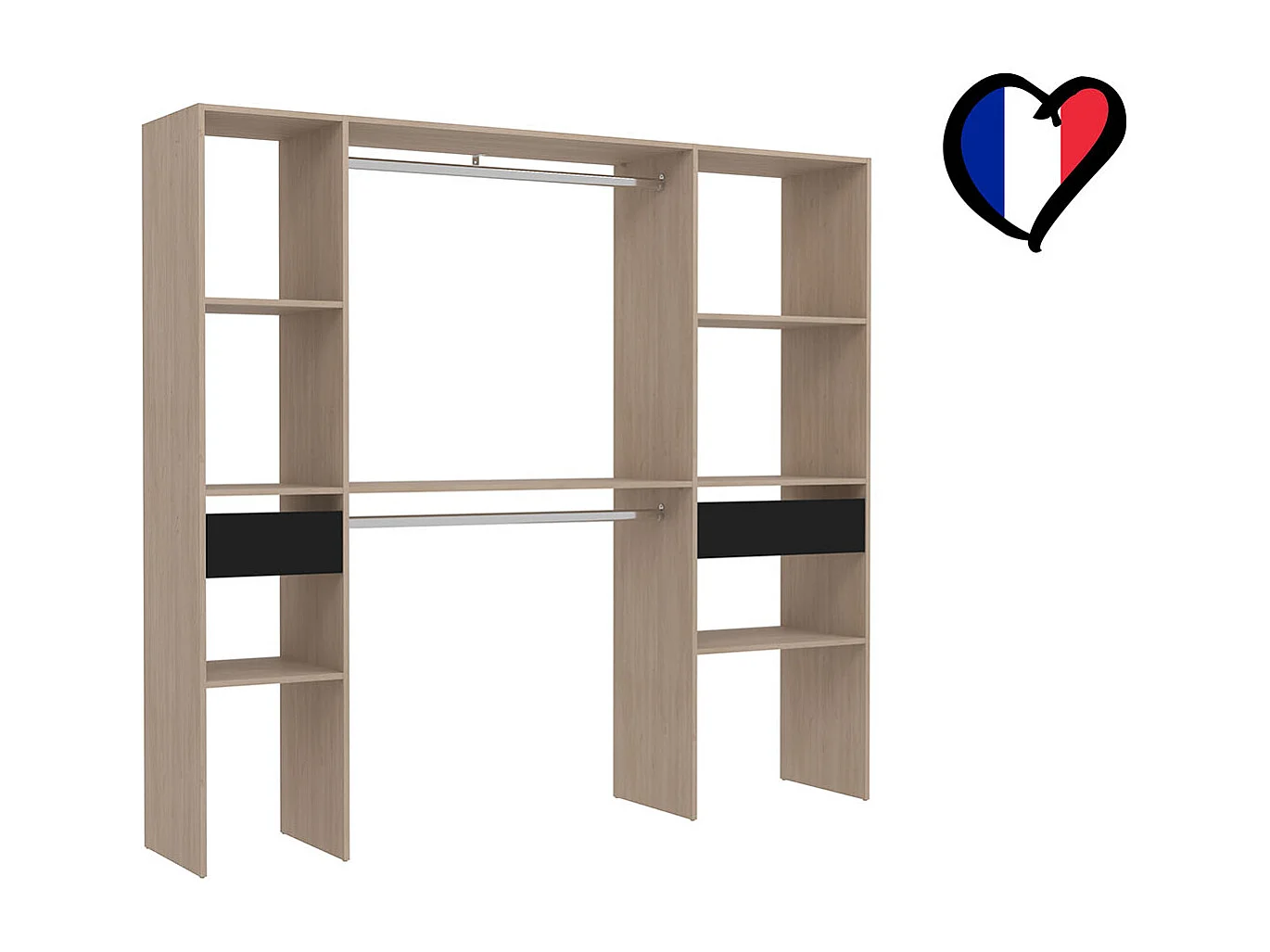 Kleiderschrank mit 2 Garderoben, 6 Regalfächer und 2 Schubladen ELYSEE