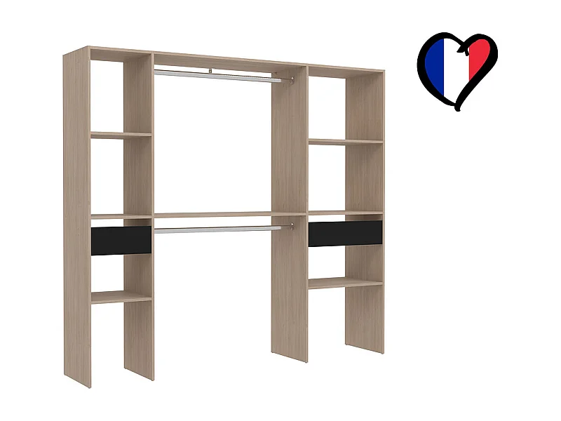 Dressing bois avec 2 penderies, 6 étagères et 2 tiroirs ELYSEE