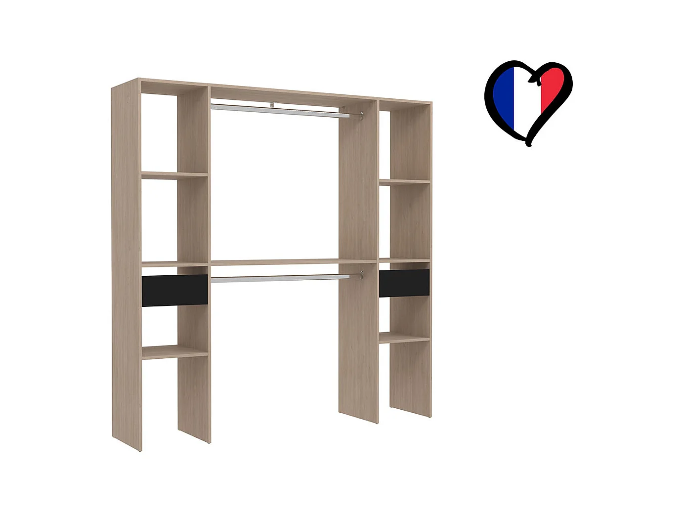 Kleiderschrank mit 6 Fächern, 2 Schublade: 180 x 40 x 180 cm ELYSEE