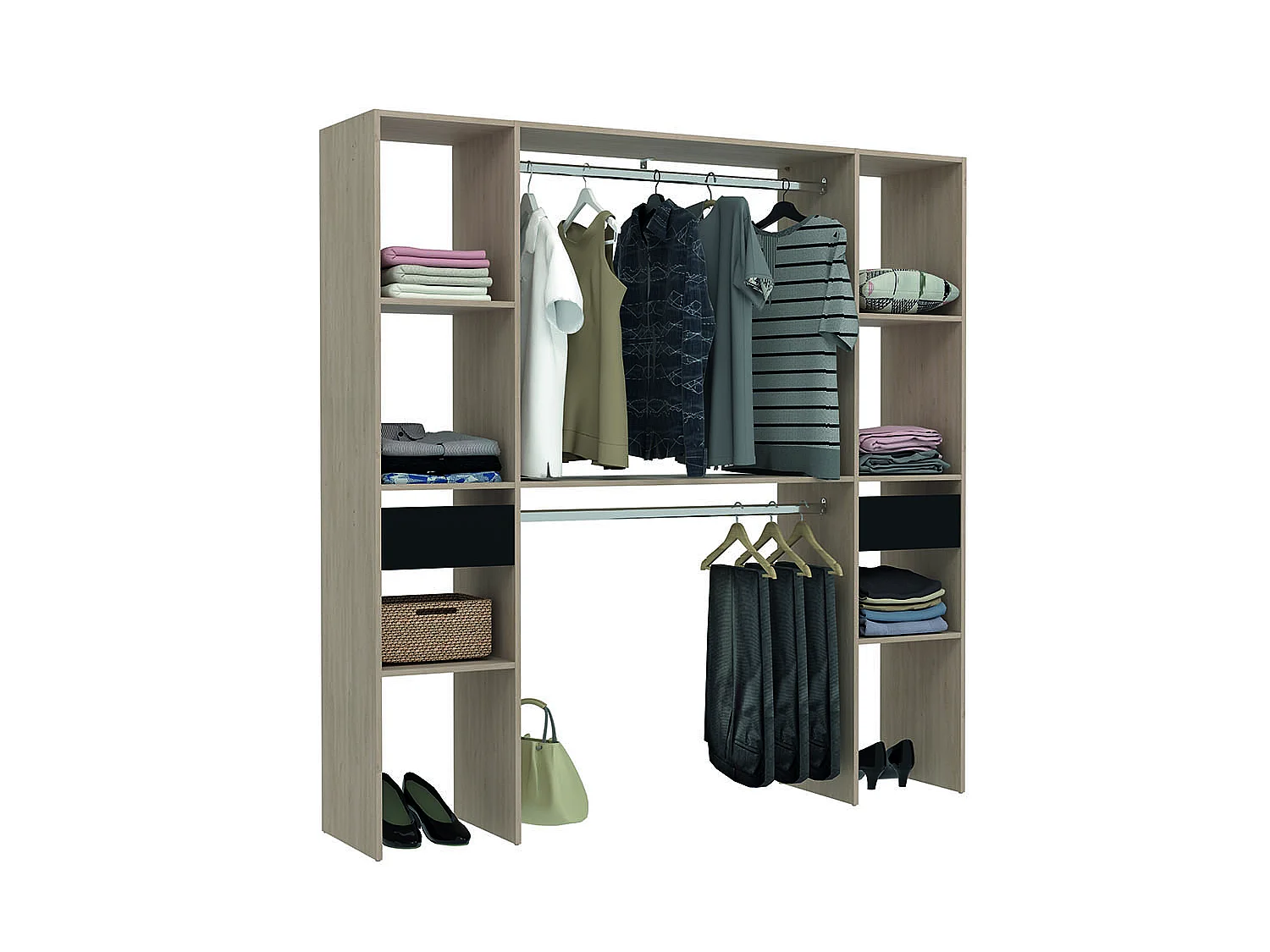 Stijlvolle houten kledingkast met 6 planken, 2 laden, 2 kledingstangen - 180 x 40 x 180 cm ELYSEE