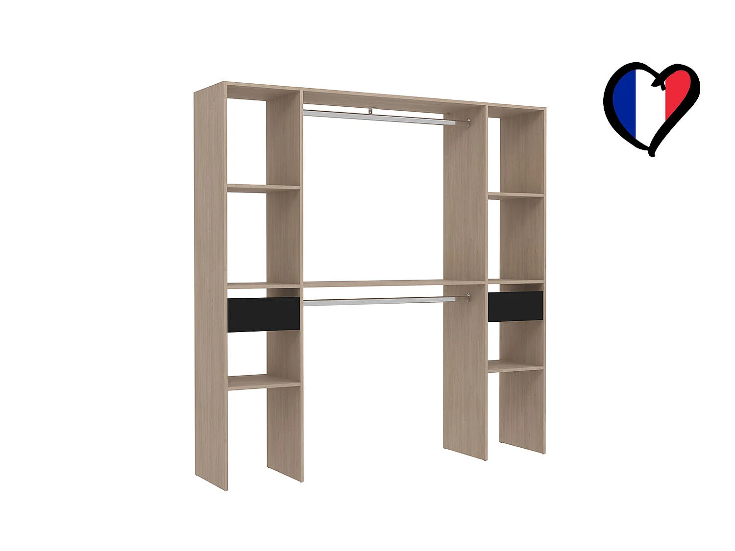 Stijlvolle houten kledingkast met 6 planken, 2 laden, 2 kledingstangen - 180 x 40 x 180 cm ELYSEE