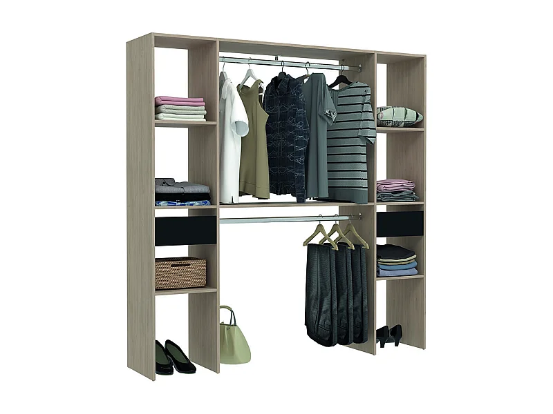 Stijlvolle houten kledingkast met 6 planken, 2 laden, 2 kledingstangen - 180 x 40 x 180 cm ELYSEE