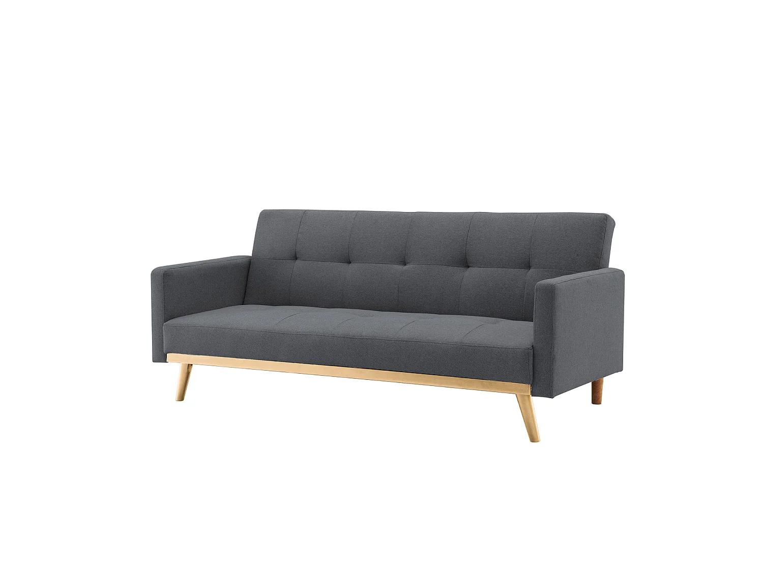 Canapé convertible 3 places en tissu gris foncé pieds noirs LEON