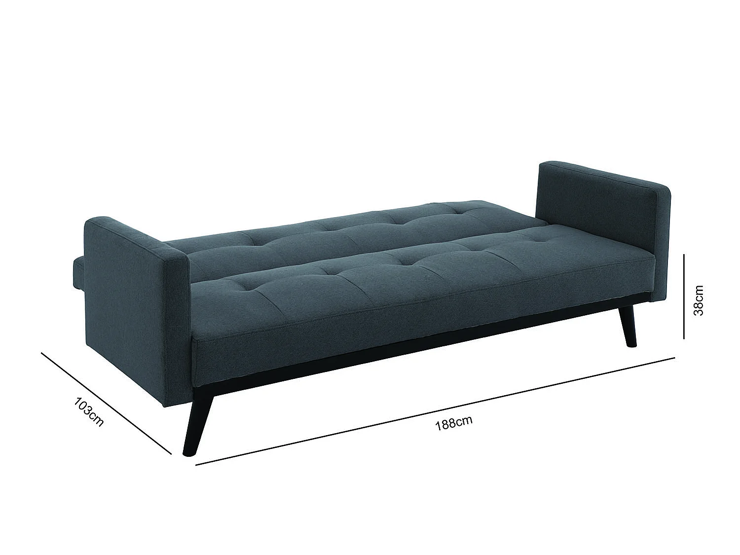 Canapé convertible 3 places en tissu gris foncé pieds noirs LEON