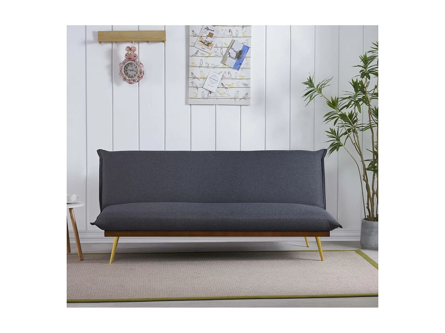 Banquette clic clac 3 places en tissu gris foncé ISA