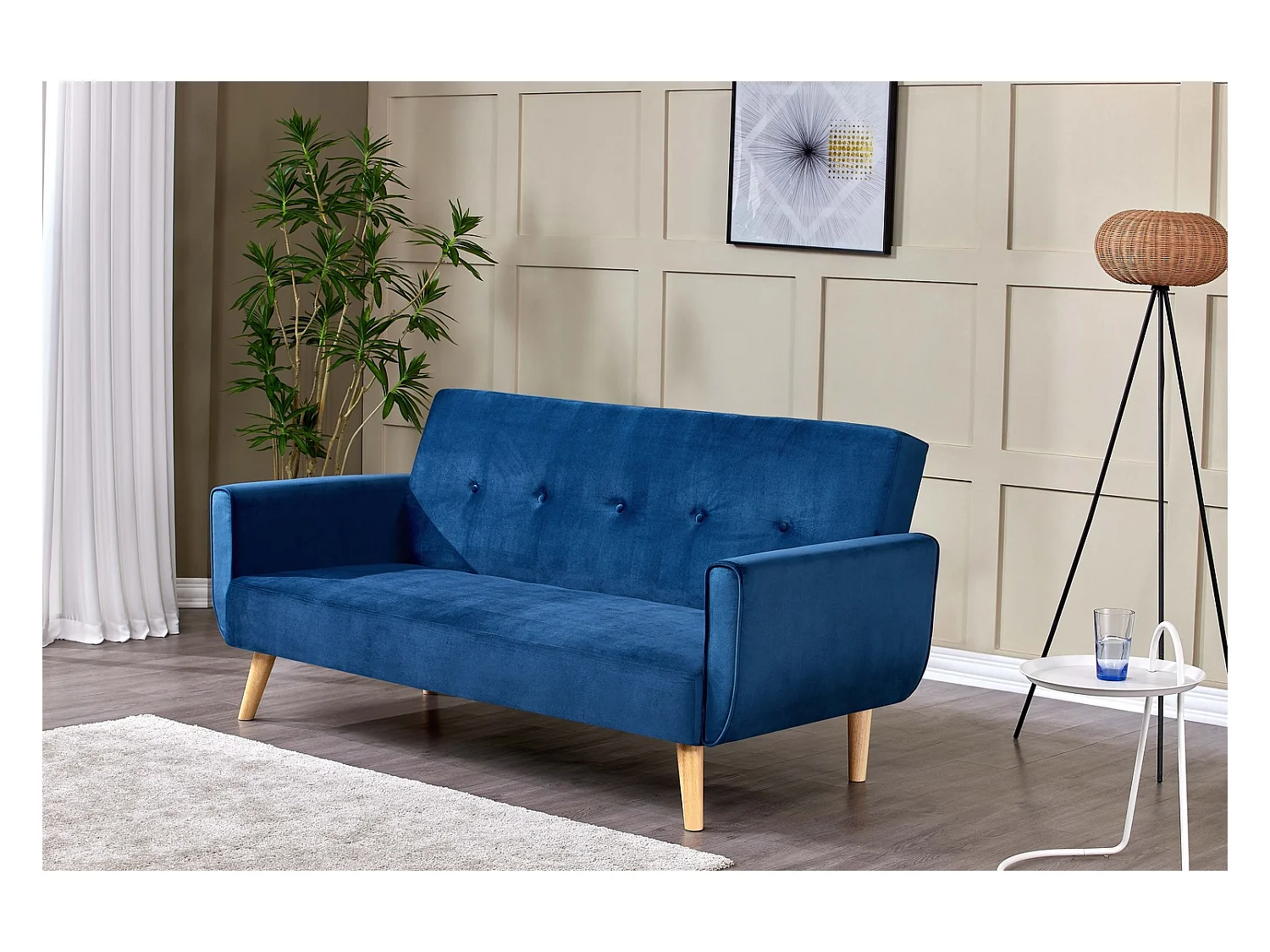 Scandinavische Slaapbank 3-Zits Fluweel Nachtblauw BERLIJN