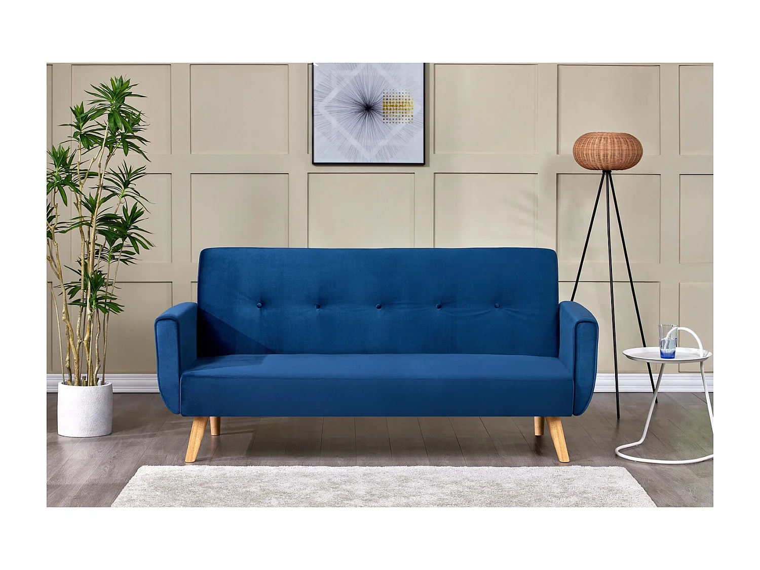 Canapé scandinave convertible 3 places en velours bleu nuit BERLIN