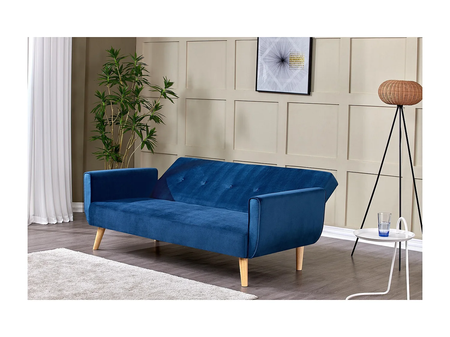 Canapé scandinave convertible 3 places en velours bleu nuit BERLIN