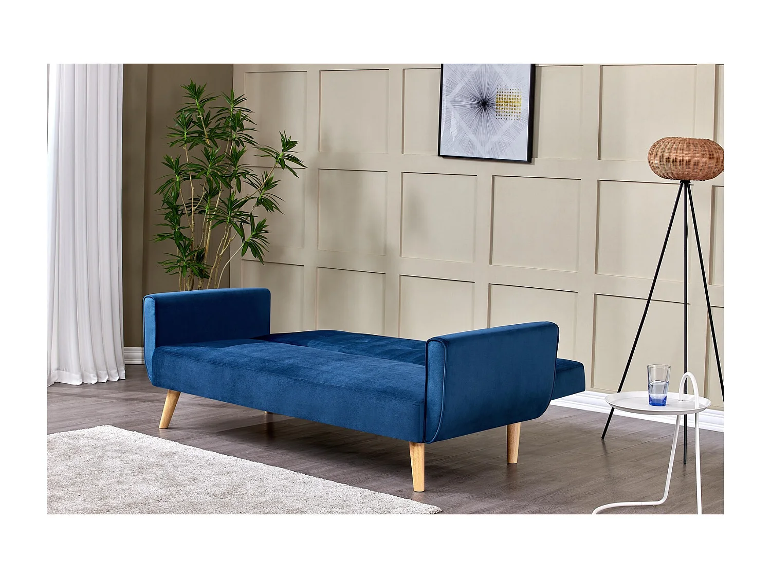 Canapé scandinave convertible 3 places en velours bleu nuit BERLIN