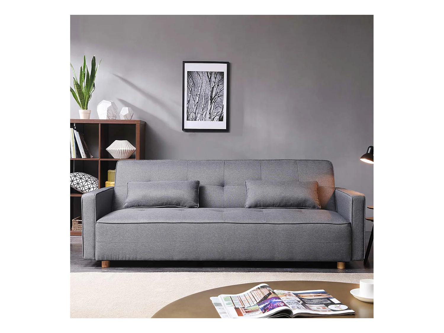 Canapé scandinave convertible 3 places en tissu gris COPENHAGUE