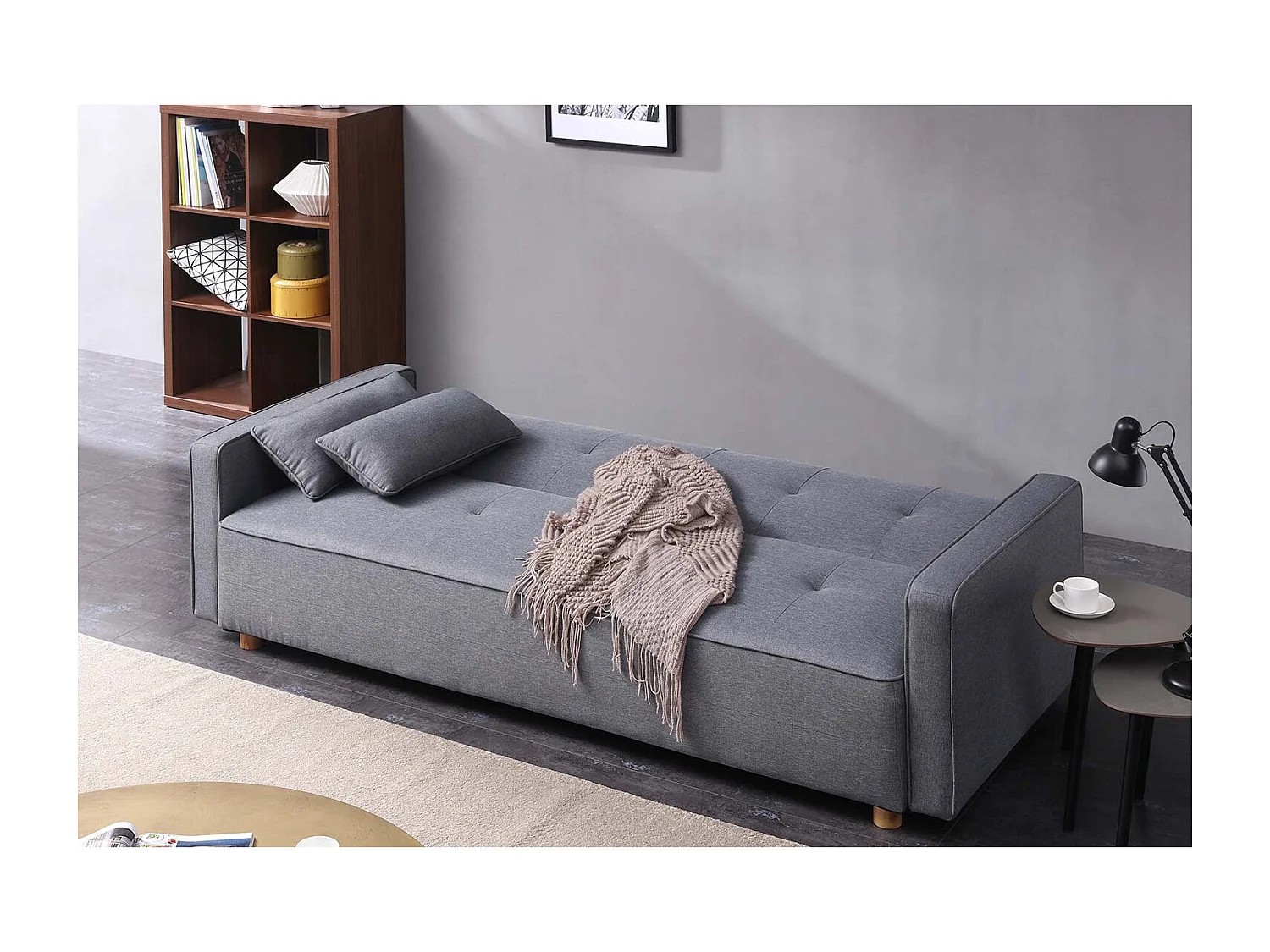 Sofá-Cama Conversível Escandinavo 3 Lugares Cinza COPENHAGUE Design Único e Conforto XXL