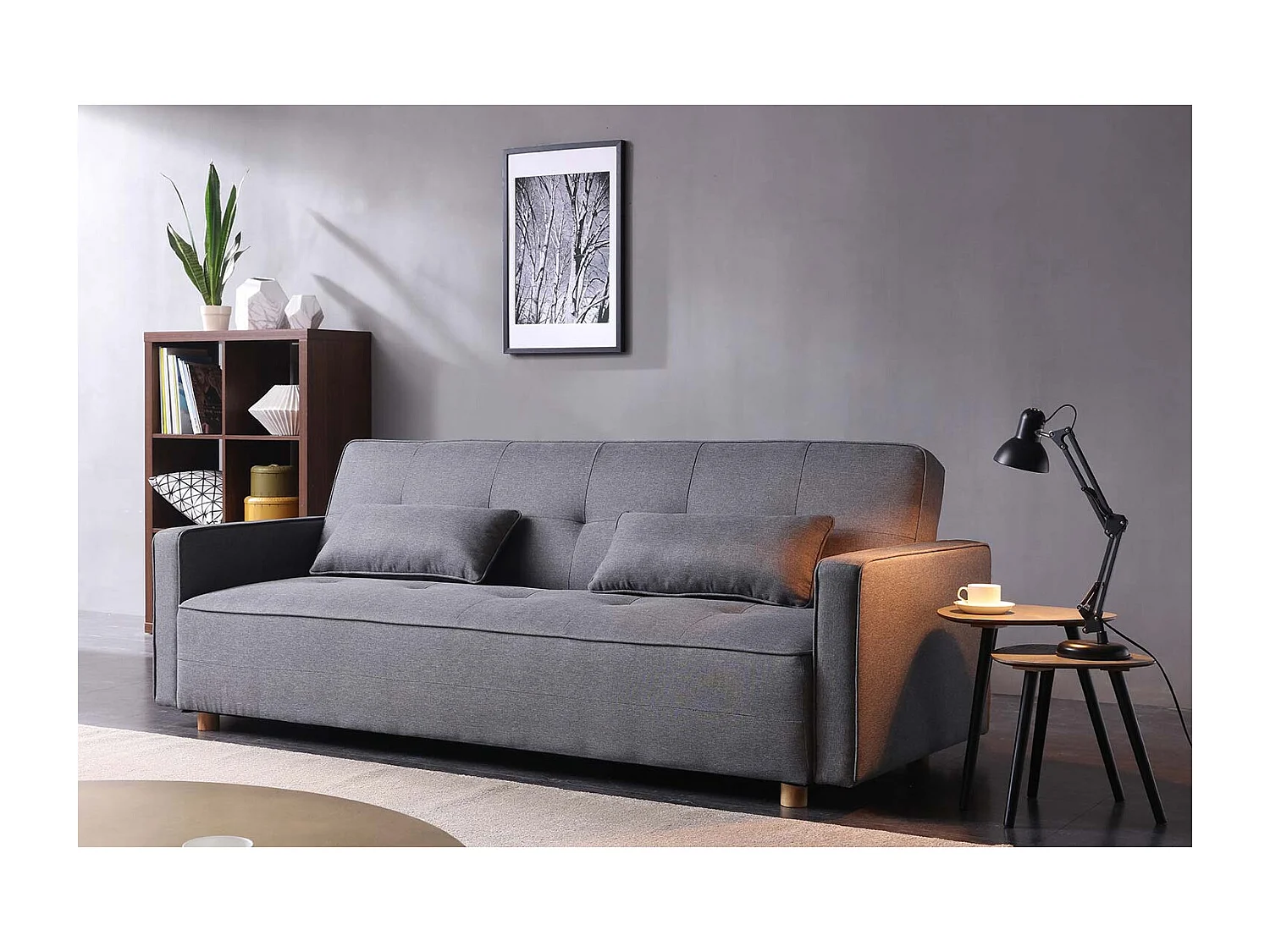 Canapé scandinave convertible 3 places en tissu gris COPENHAGUE