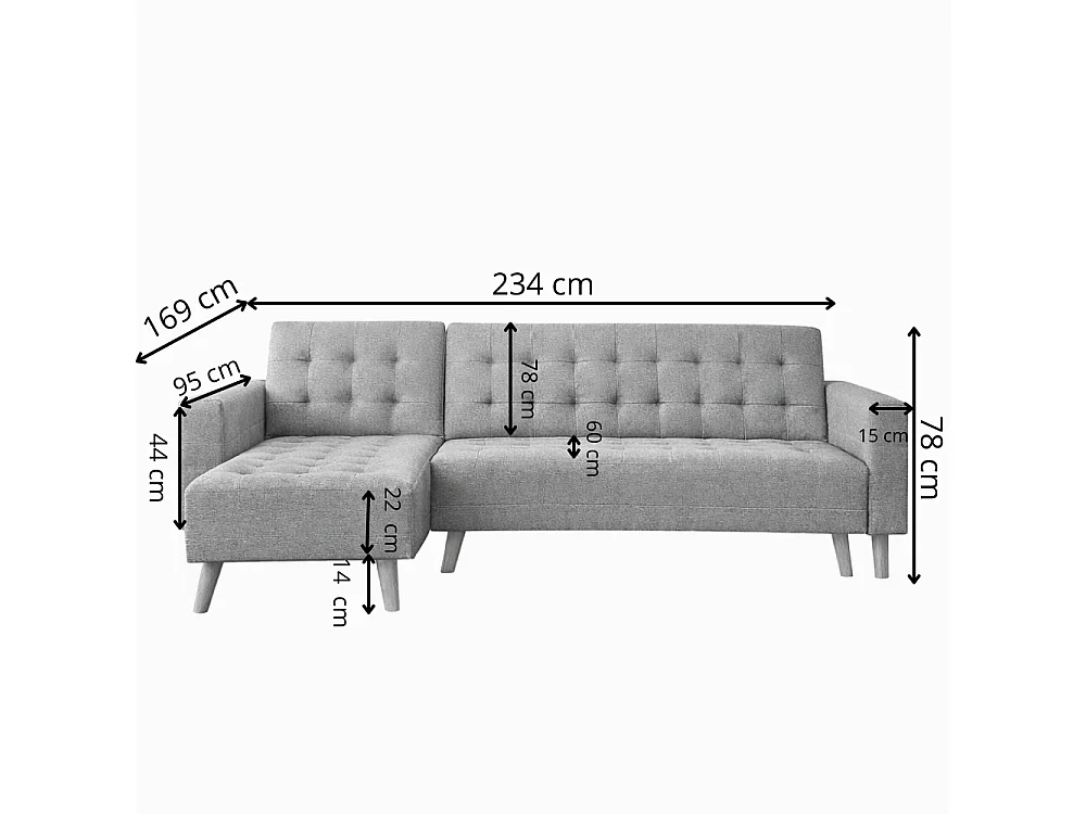Divano scandinavo  angolare sinistra 5 posti grigio SHERBROOKE