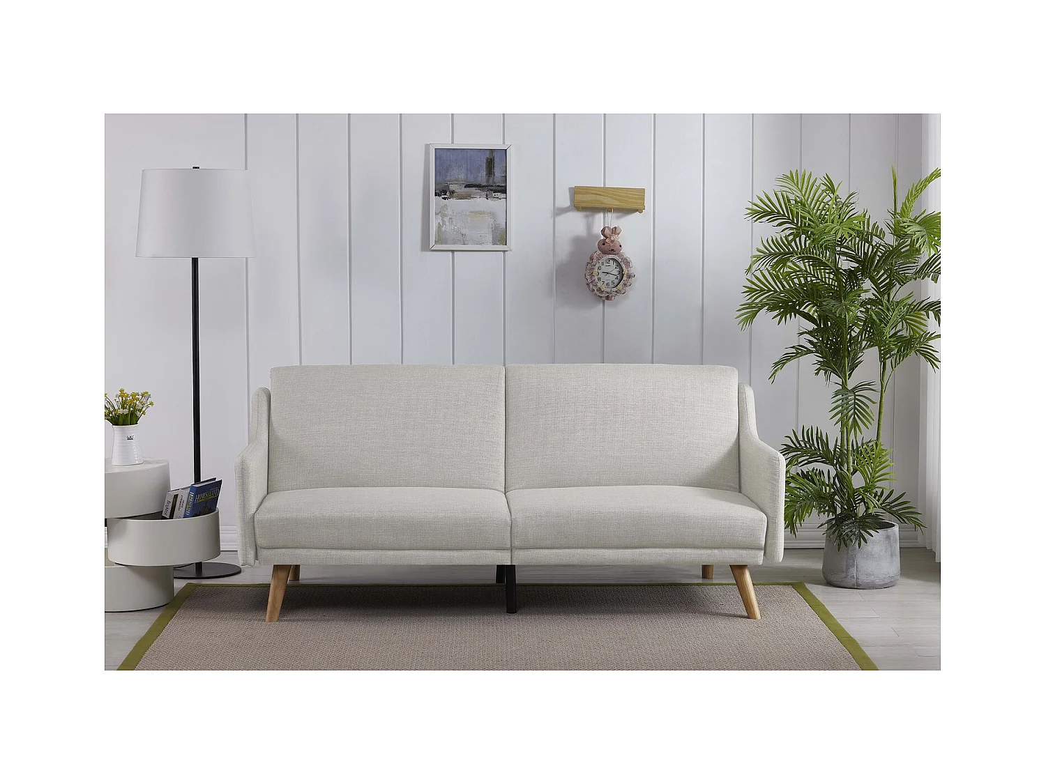 Slaapbank Scandinavisch Lichtgrijs ESTER - Modern Design, Uittrekbaar, 3-Zits, Massief Hout, Makkelijk te Onderhouden