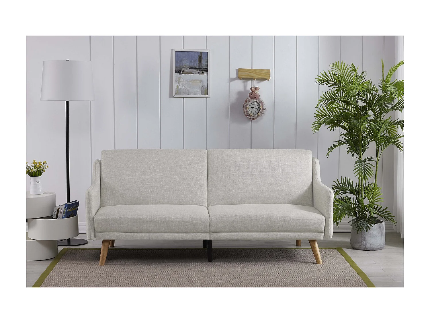 Sofá Cama Conversível Escandinavo Cinza Claro ESTER - Design Moderno, Conversível, 3 Lugares, Madeira Maciça, Fácil de Manter