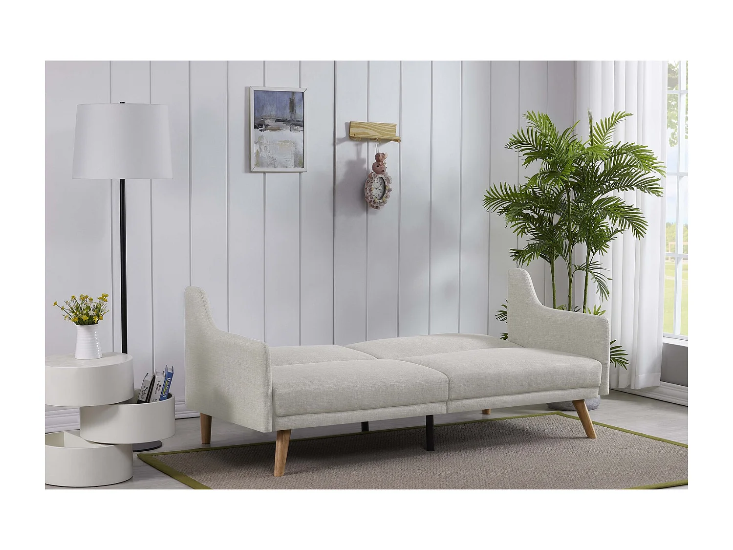 Canapé scandinave convertible 3 places en tissu gris clair ESTER