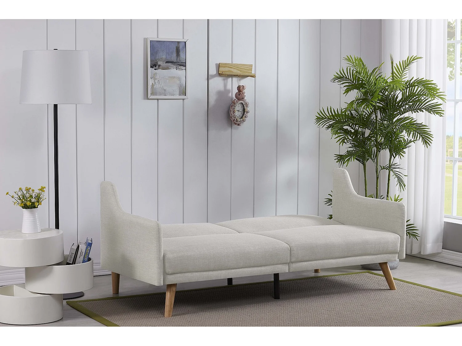 Canapé scandinave convertible 3 places en tissu gris clair ESTER