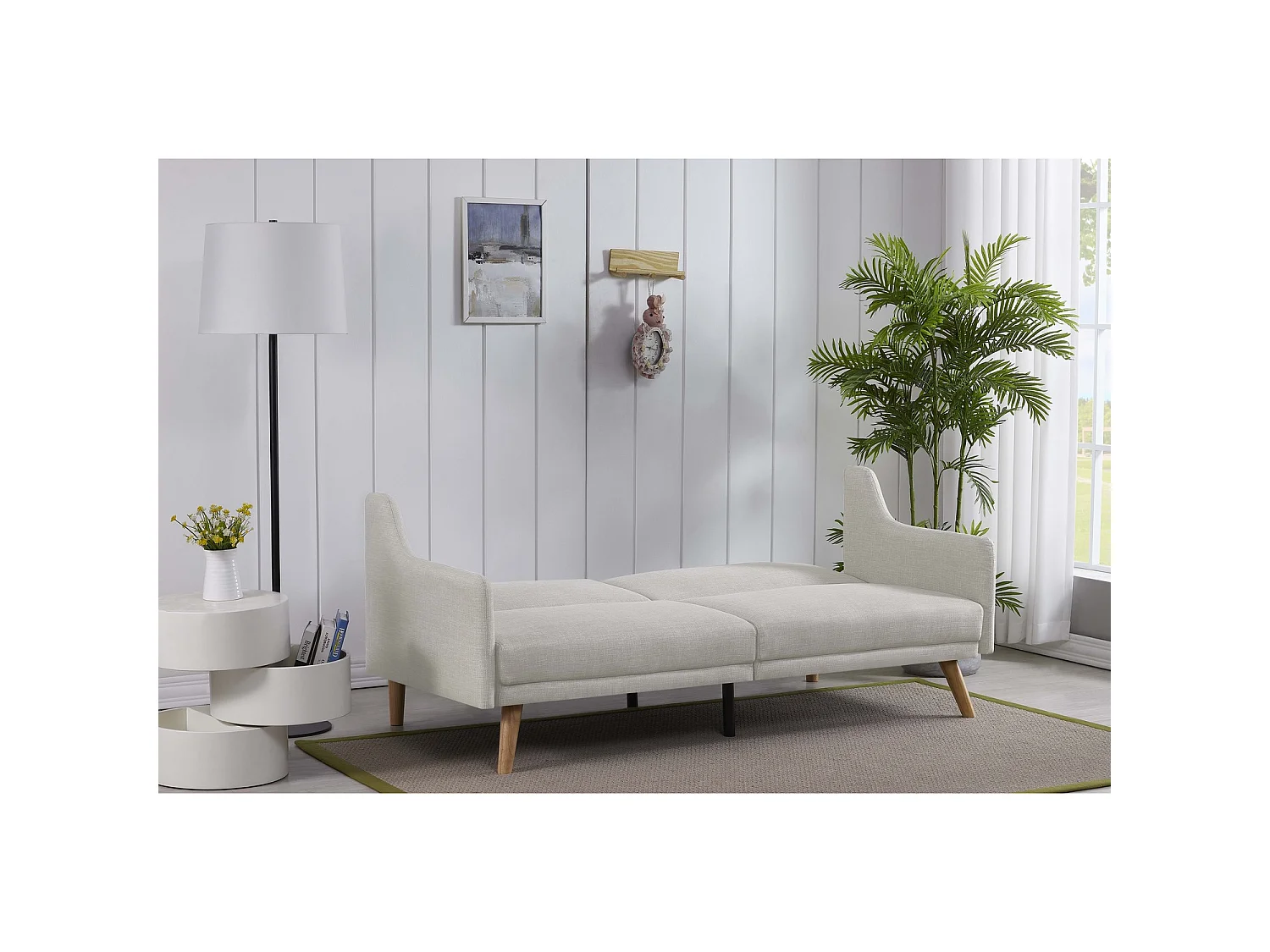 Canapé scandinave convertible 3 places en tissu gris clair ESTER