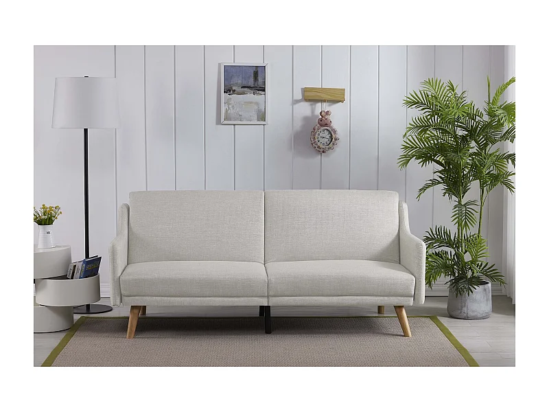 Sofá Cama Conversível Escandinavo Cinza Claro ESTER - Design Moderno, Conversível, 3 Lugares, Madeira Maciça, Fácil de Manter