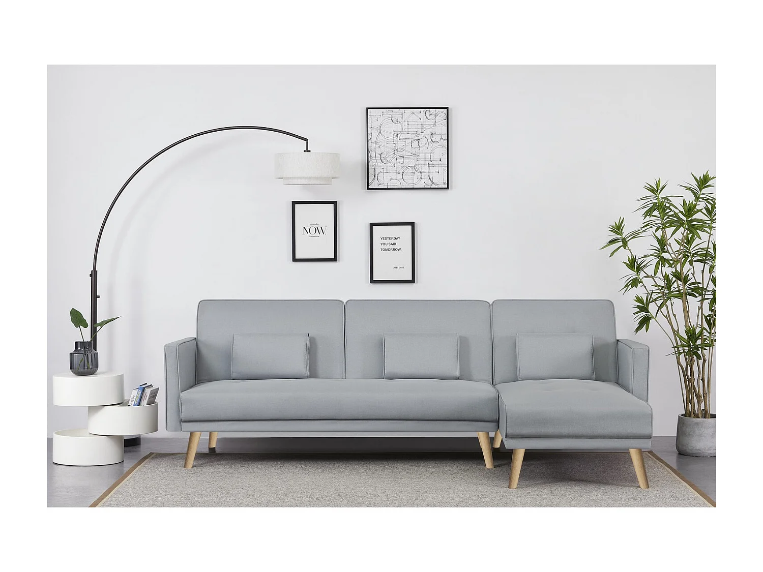 Canapé d'angle réversible et convertible 4 places en tissu gris GRACE