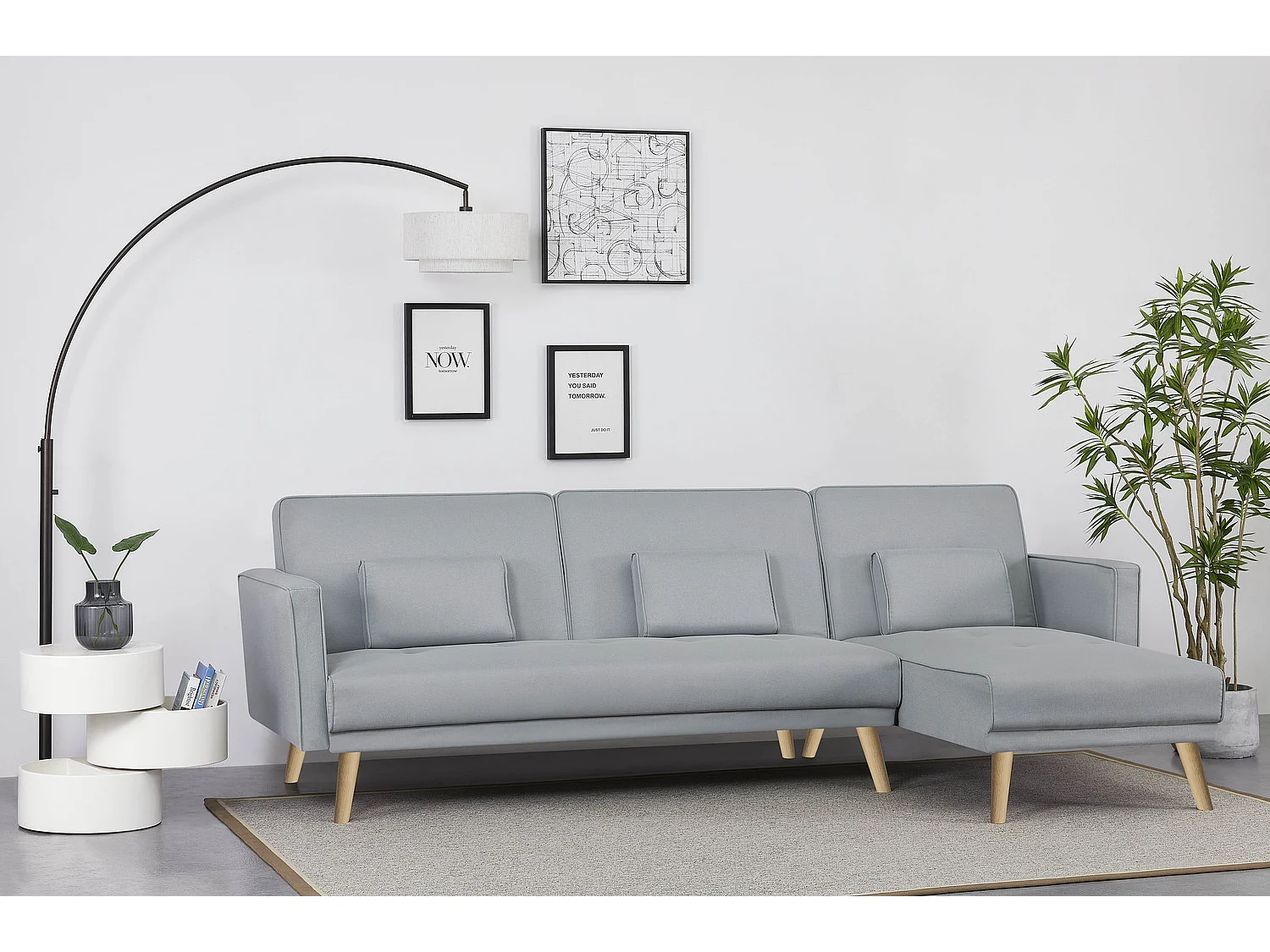 Canapé d'angle réversible et convertible 4 places en tissu gris GRACE