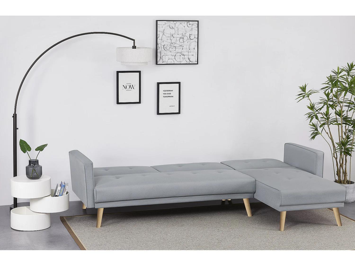 Canapé d'angle réversible et convertible 4 places en tissu gris GRACE