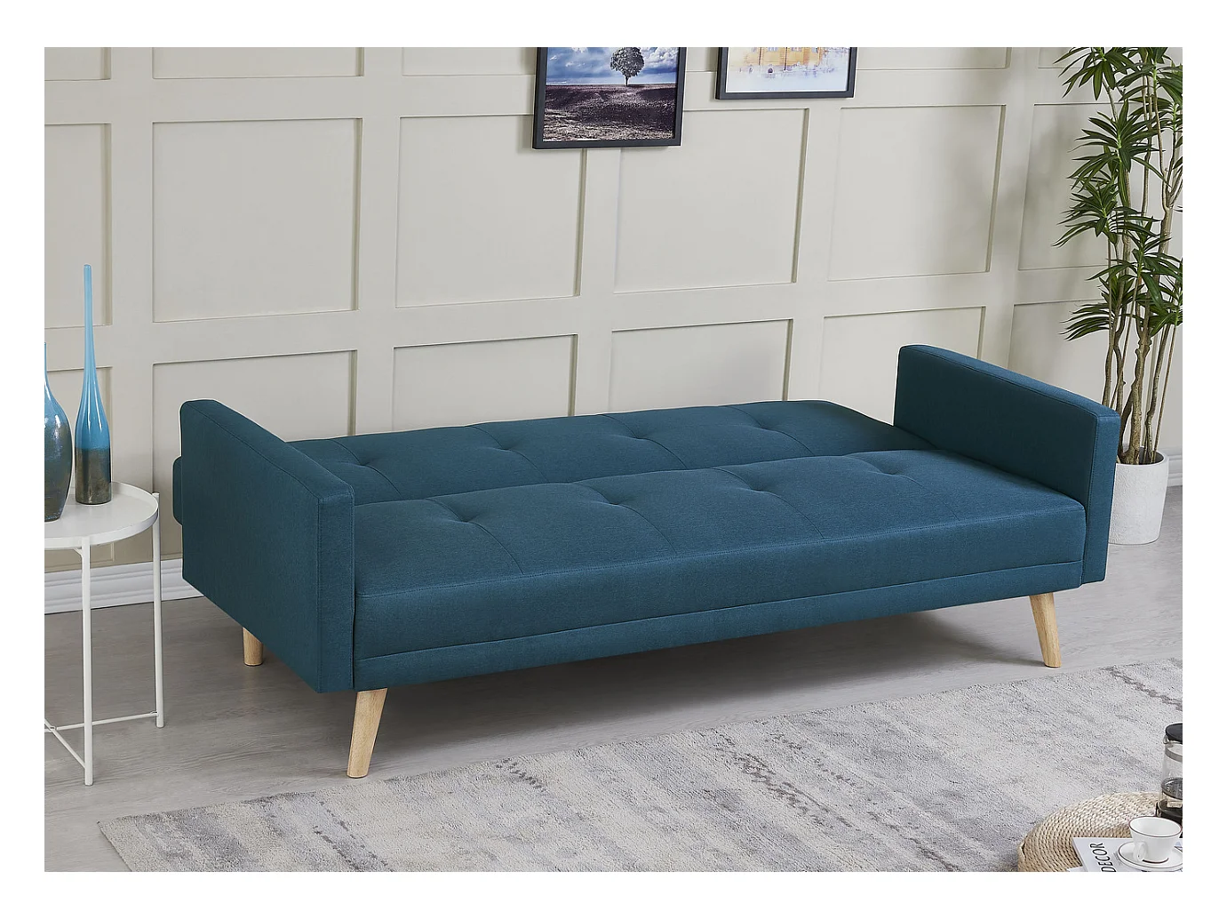 Sofá escandinavo convertible 3 plazas de tela azul WOODEN